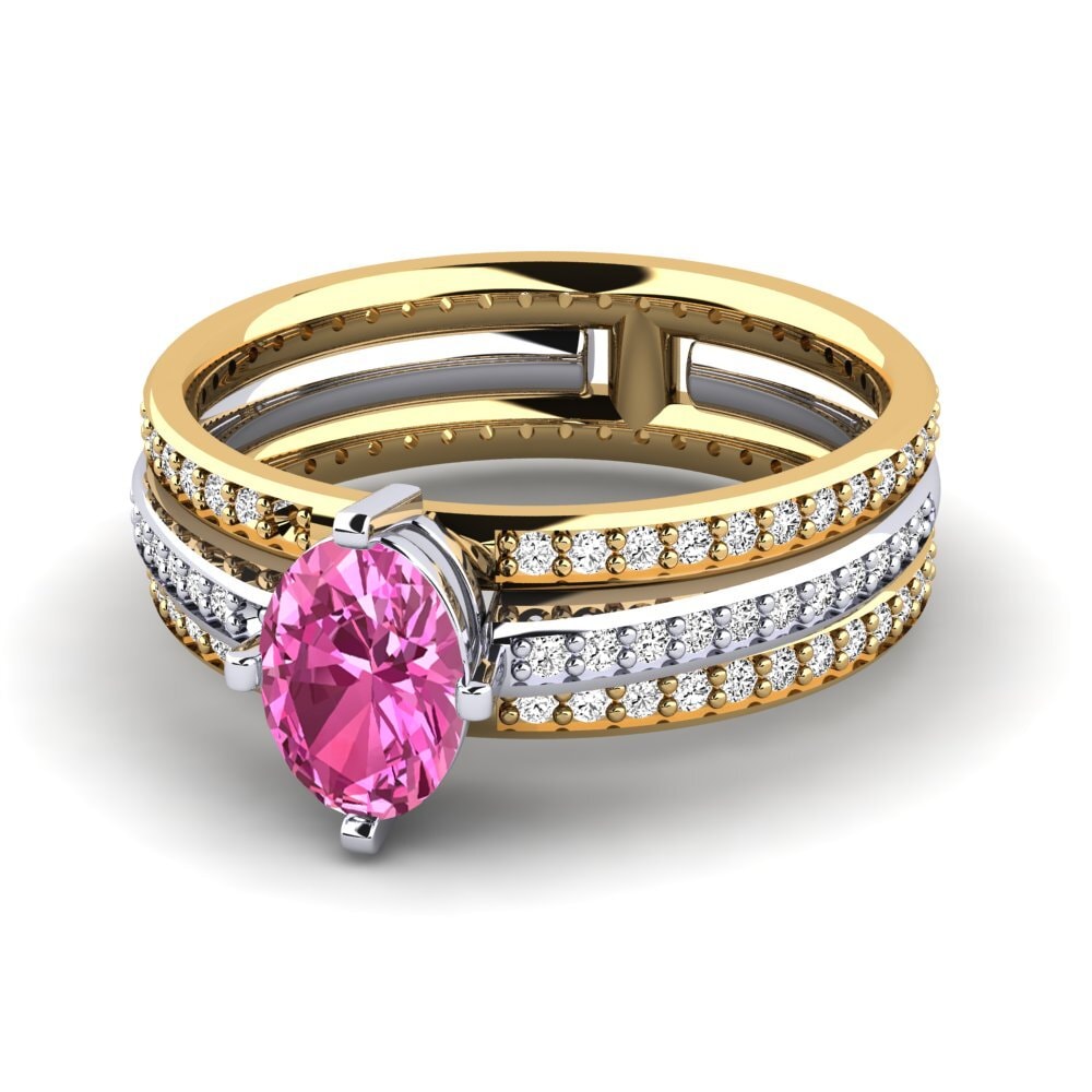 14k Oro Blanco & Amarillo Topacio Rosa Anillo de compromiso Juvenile