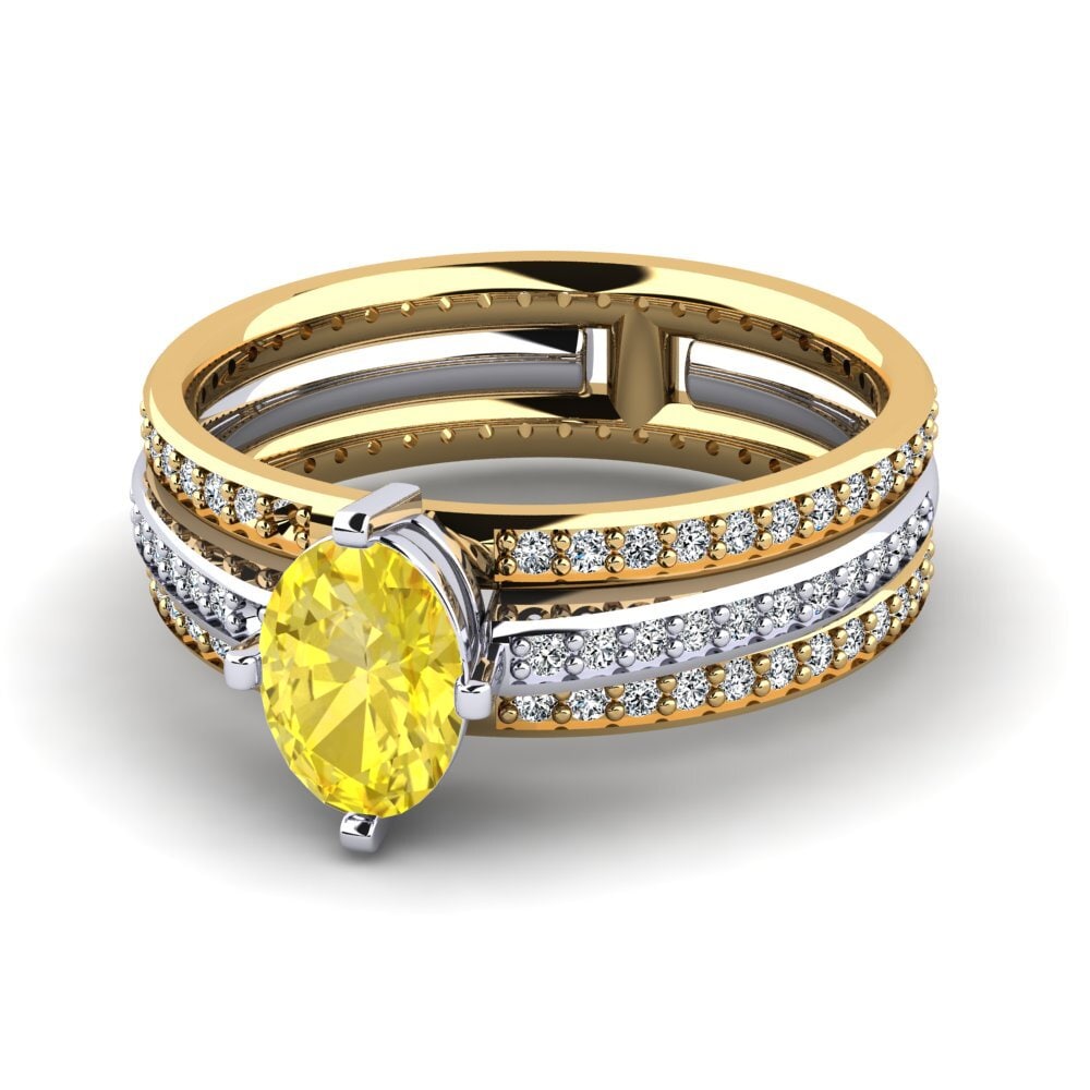 14k Oro Blanco & Amarillo Zafiro amarillo Anillo de compromiso Juvenile
