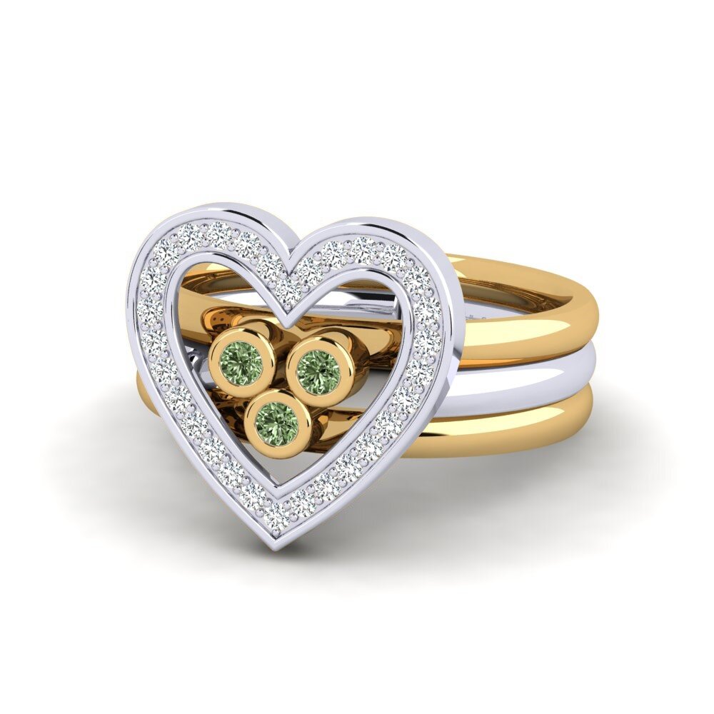 18ct Yellow & White Gold Green Diamond Ring Liqueur