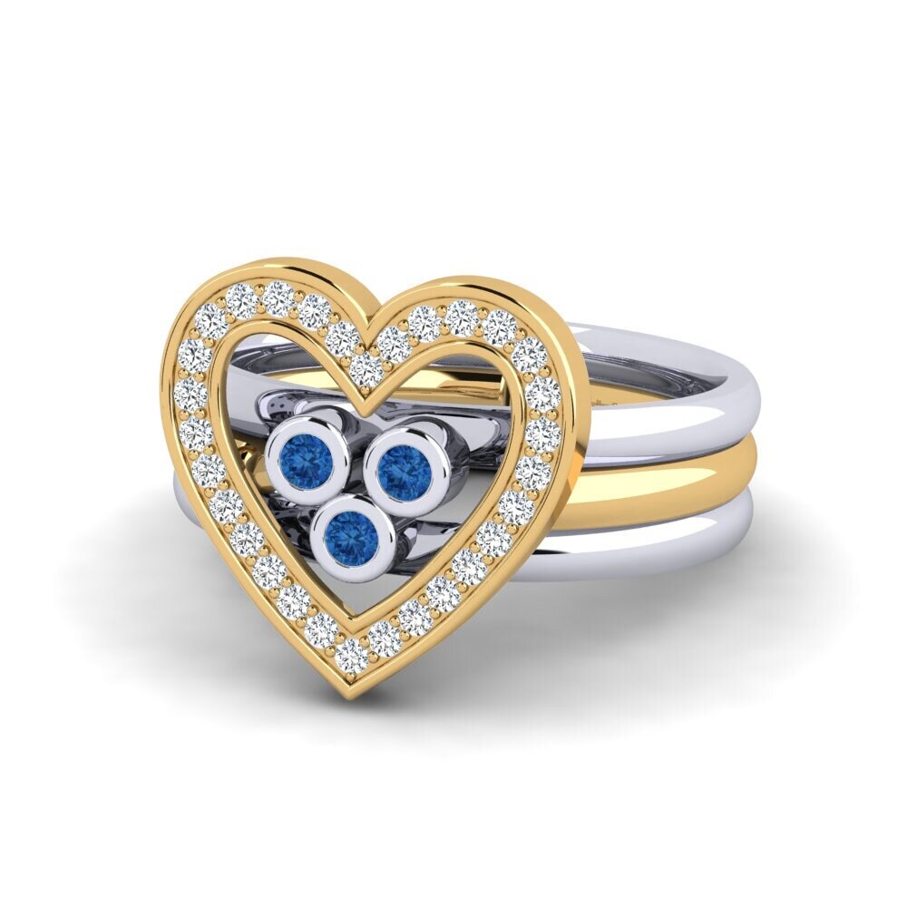 14ct White & Yellow Gold Dark Blue Zirconia Ring Liqueur
