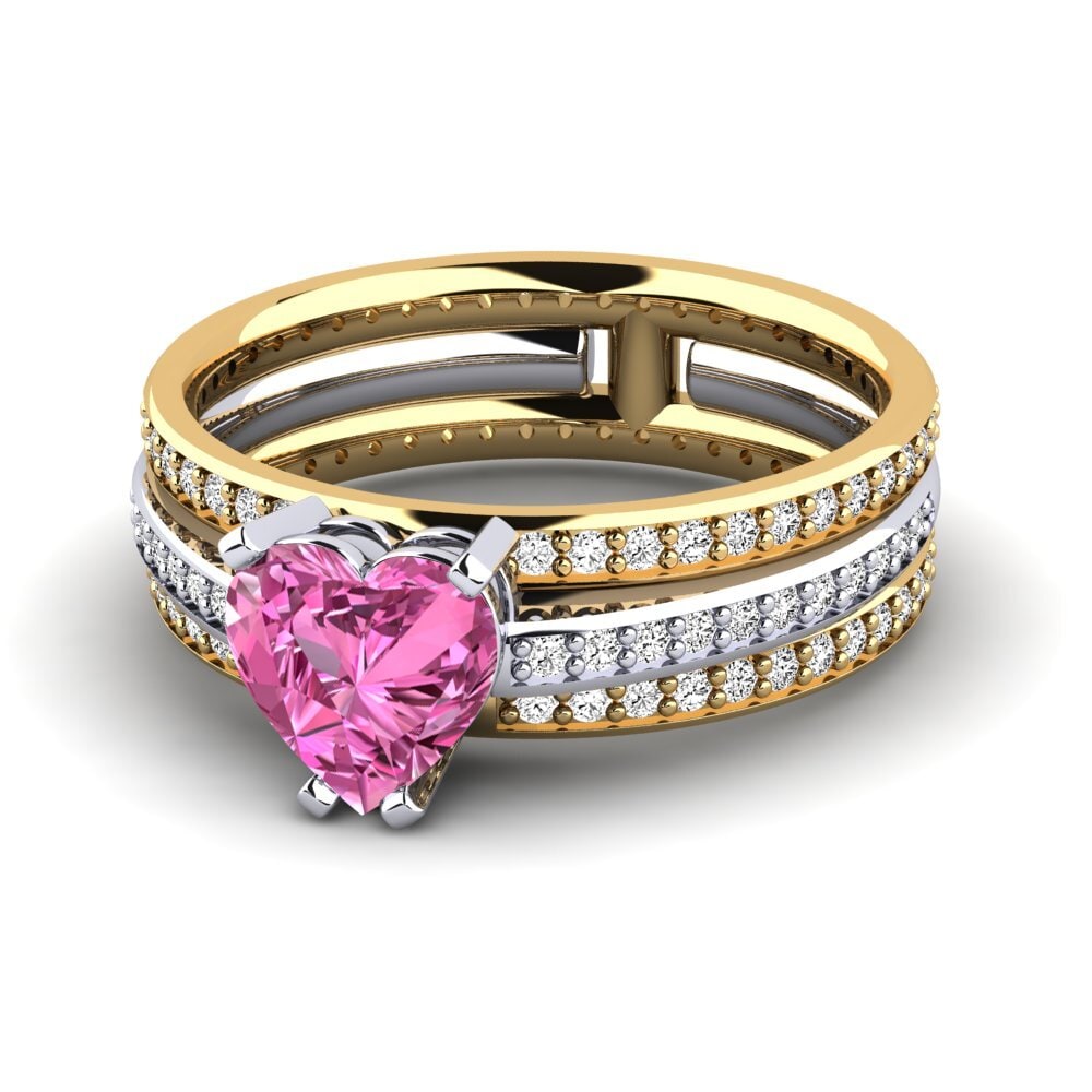 14k Oro Blanco & Amarillo Topacio Rosa Anillo de compromiso Preavis