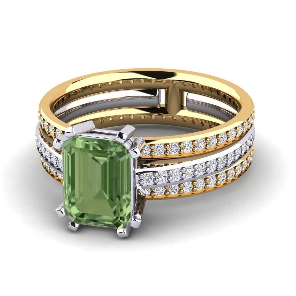 14k Oro Blanco & Amarillo Zafiro Verde Anillo de compromiso Precoce