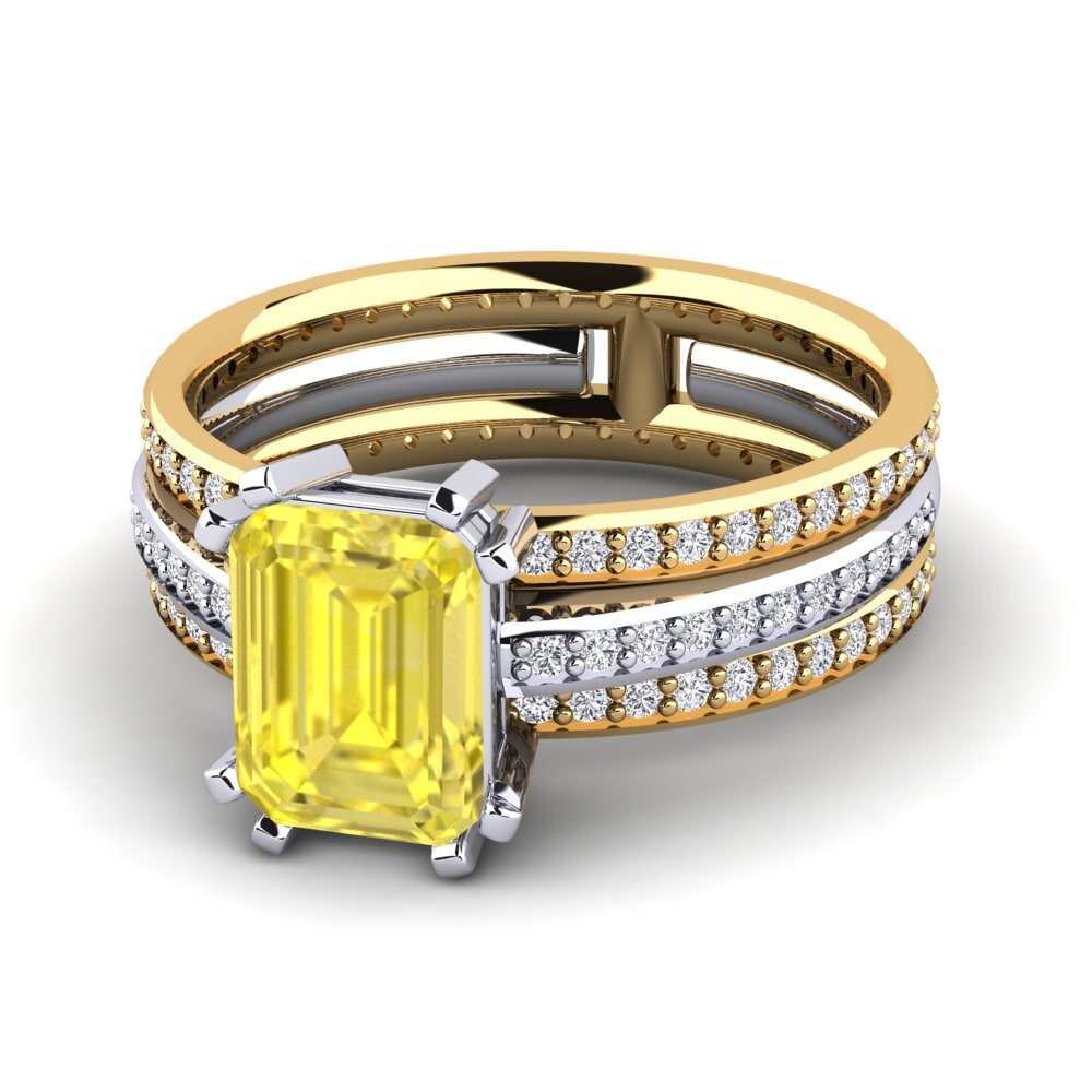 14k Oro Blanco & Amarillo Zafiro amarillo Anillo de compromiso Precoce