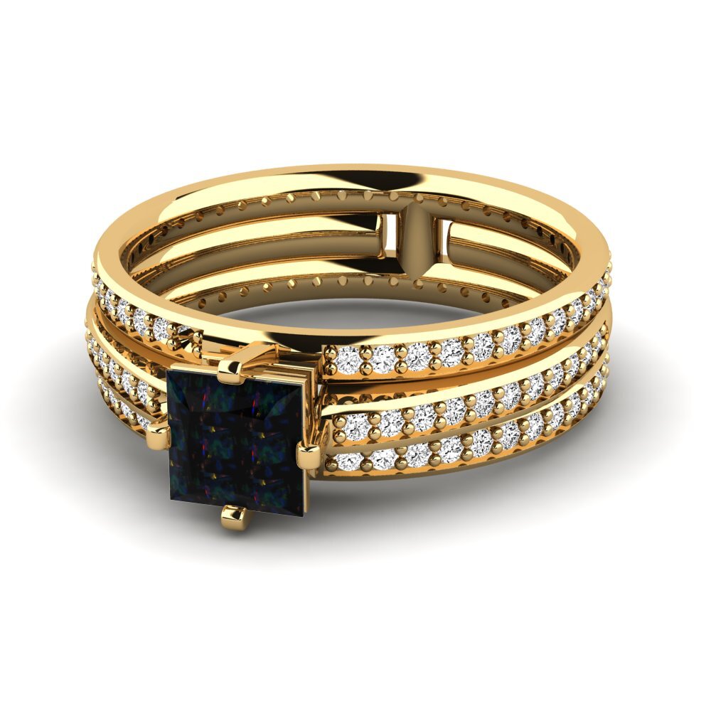 18k Oro Amarillo Opalo Negro Anillo de compromiso Tambour