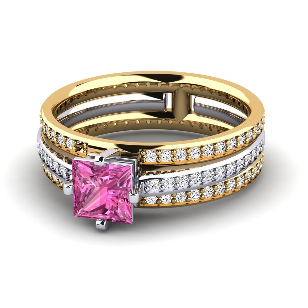 14k Oro Blanco & Amarillo Topacio Rosa Anillo de compromiso Tambour
