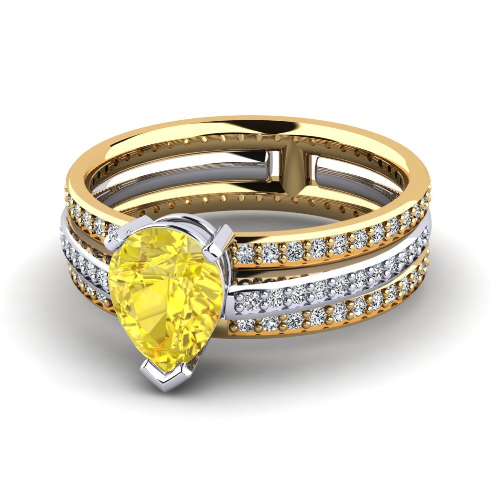 14k Oro Blanco & Amarillo Zafiro amarillo Anillo de compromiso Teinte