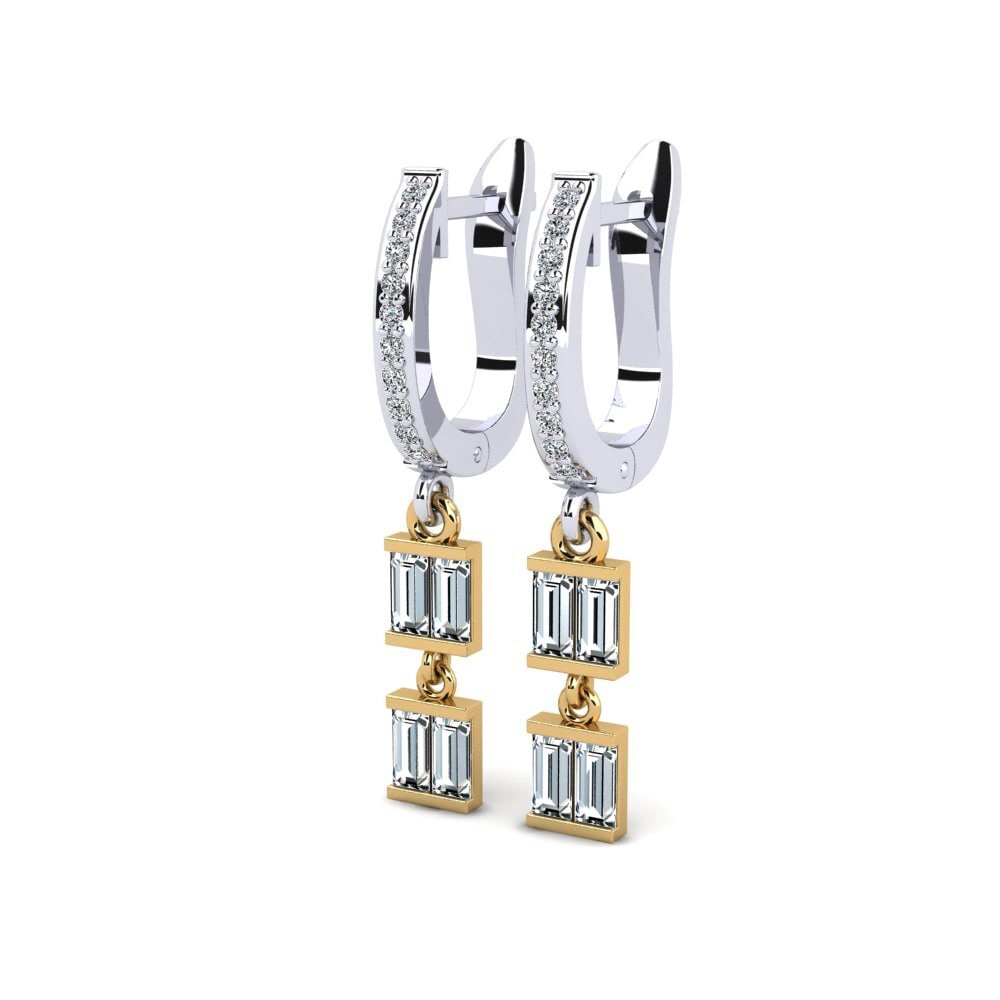 14k Oro Blanco & Amarillo Baguette Pendiente de mujer Displea