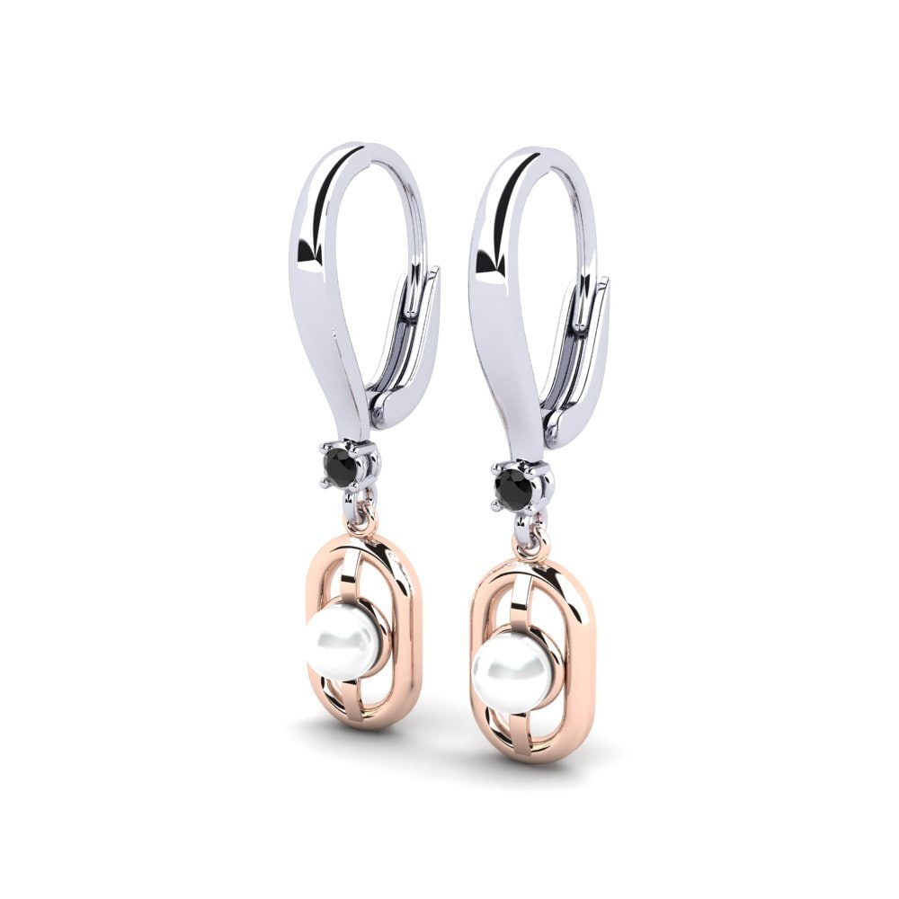 14ct White & Rose Gold Black Sapphire Women's Earring Fenitobil
