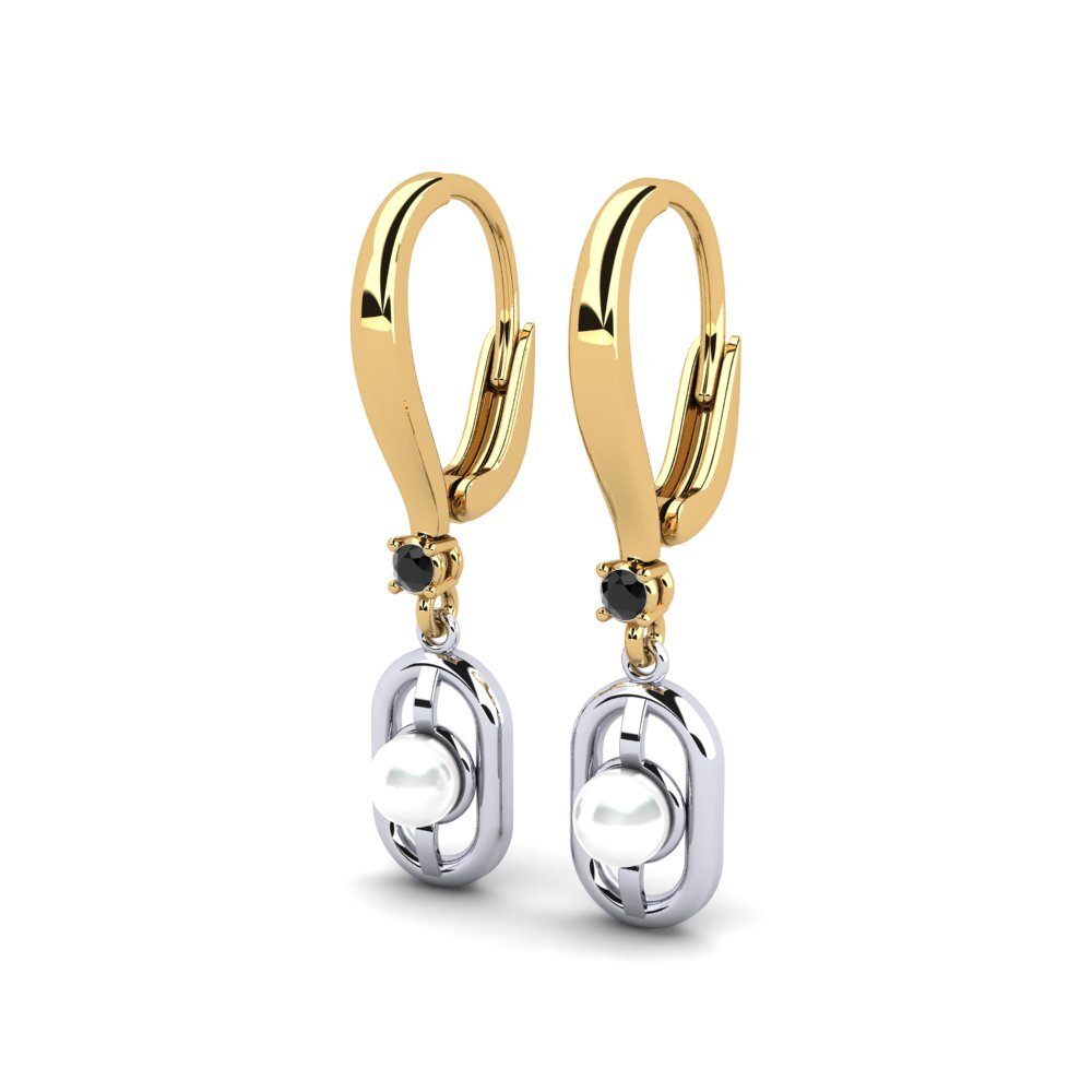 14ct Yellow & White Gold Black Sapphire Women's Earring Fenitobil