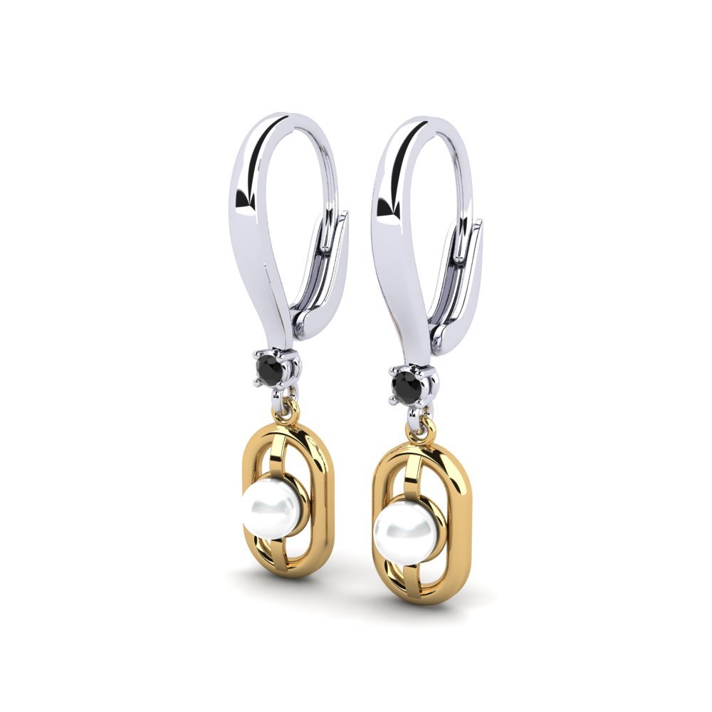 9ct White & Yellow Gold Black Diamond Women's Earring Fenitobil