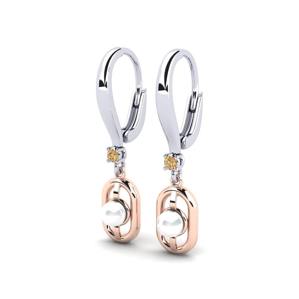 9ct White & Rose Gold Brown Diamond Women's Earring Fenitobil