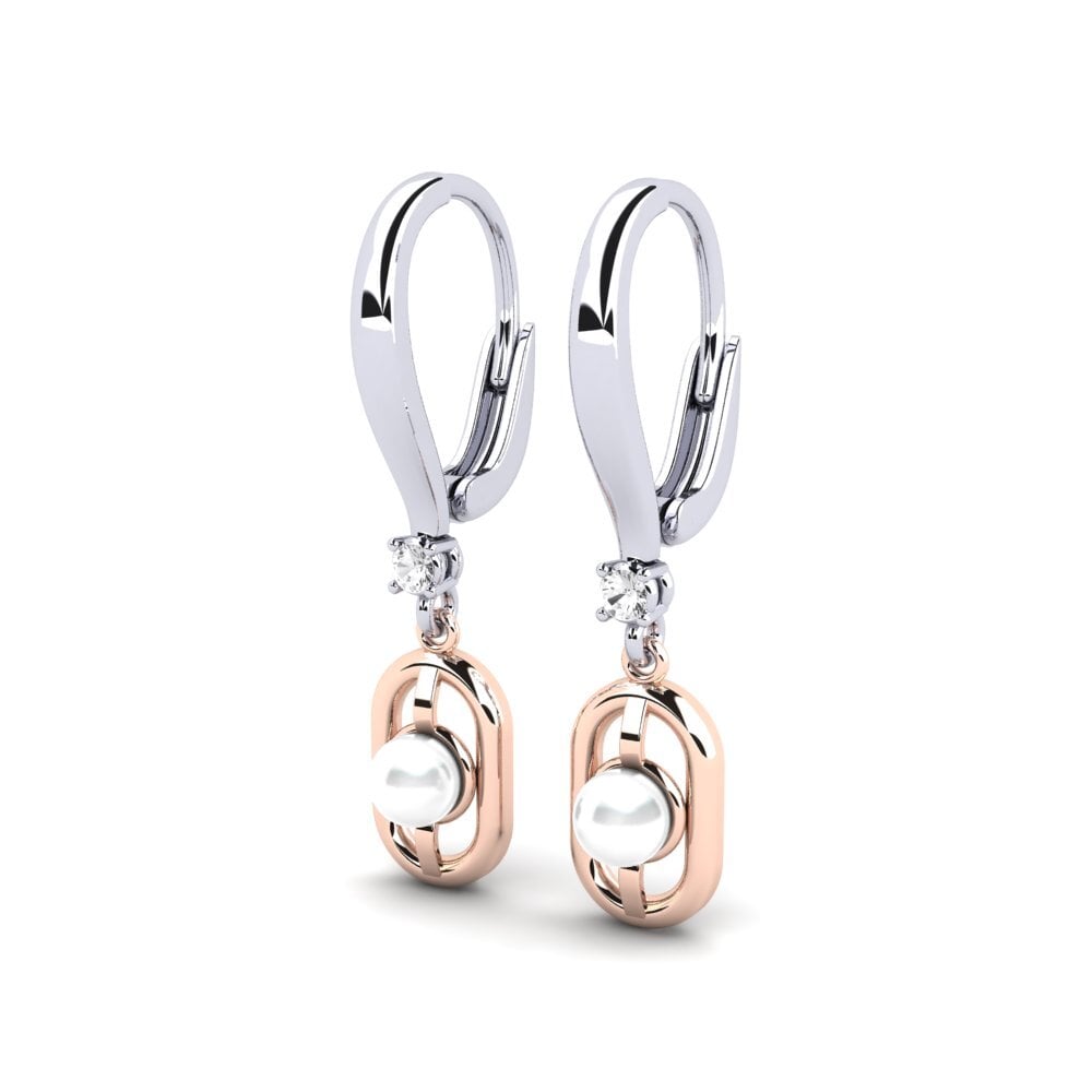 9ct White & Rose Gold White sapphire Women's Earring Fenitobil