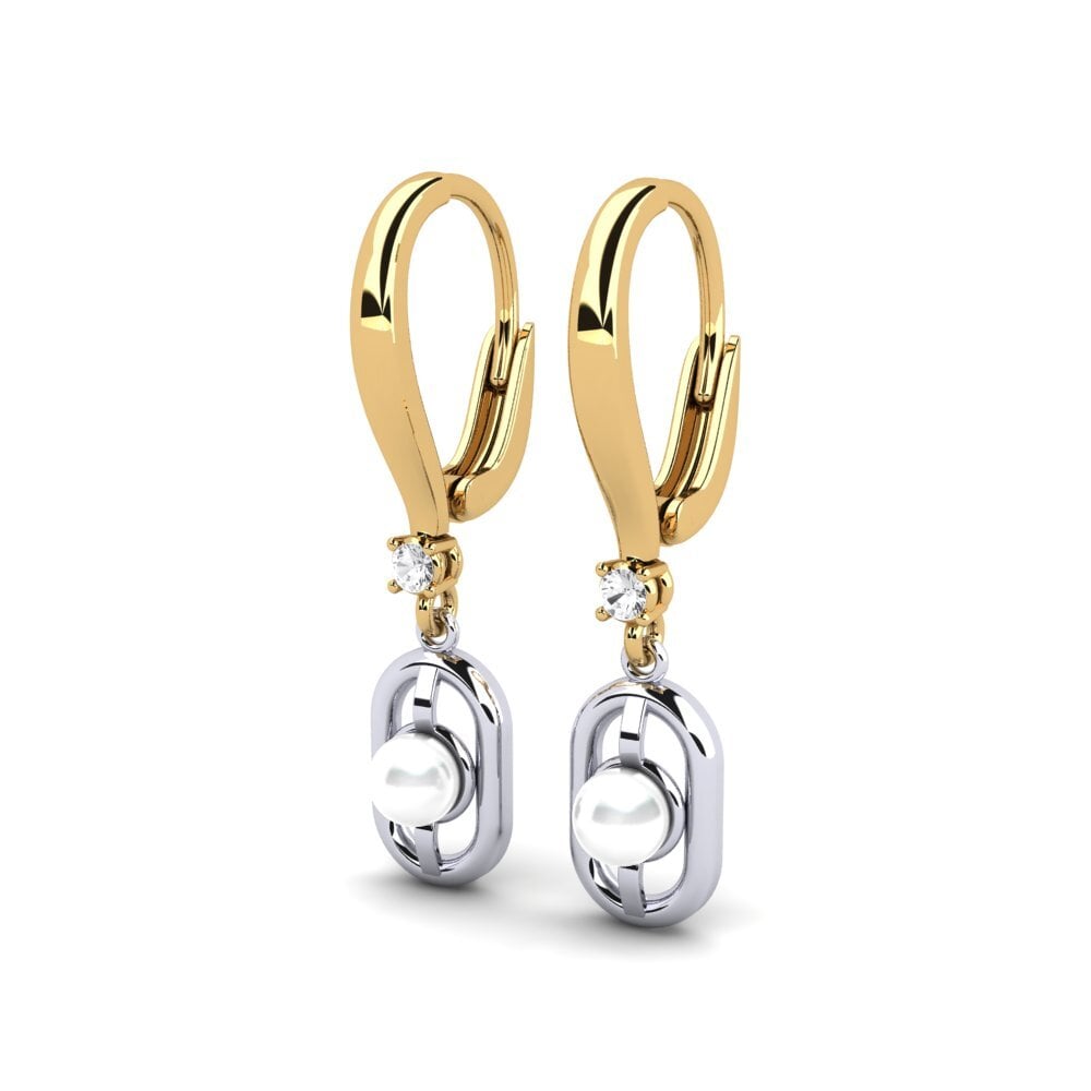 14k Oro Amarillo & Blanco Zafiro blanco Pendiente de mujer Fenitobil