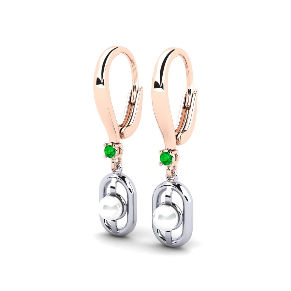 14ct Rose / White Gold Emerald Women's Earring Fenitobil