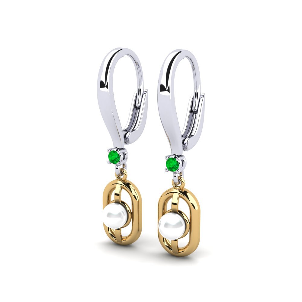 18ct White & Yellow Gold Emerald Women's Earring Fenitobil