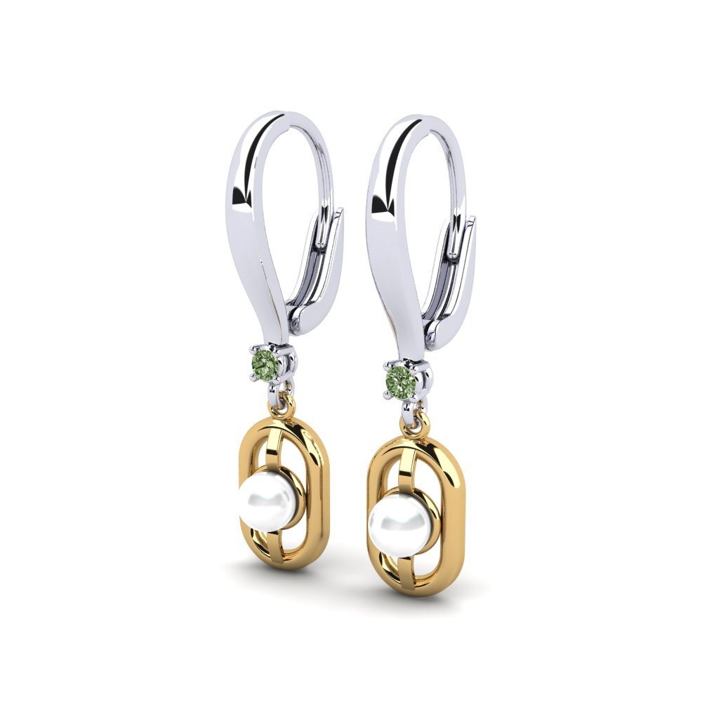 9ct White & Yellow Gold Green Diamond Women's Earring Fenitobil