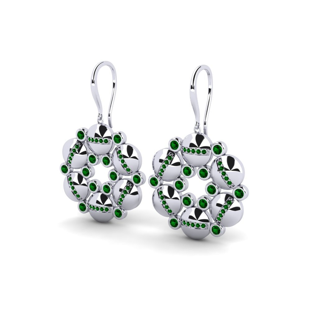 18k Oro Blanco Circonita Verde Pendiente de mujer Hred