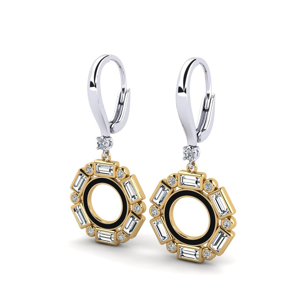 14k Oro Blanco & Amarillo Baguette Pendiente de mujer Ilone