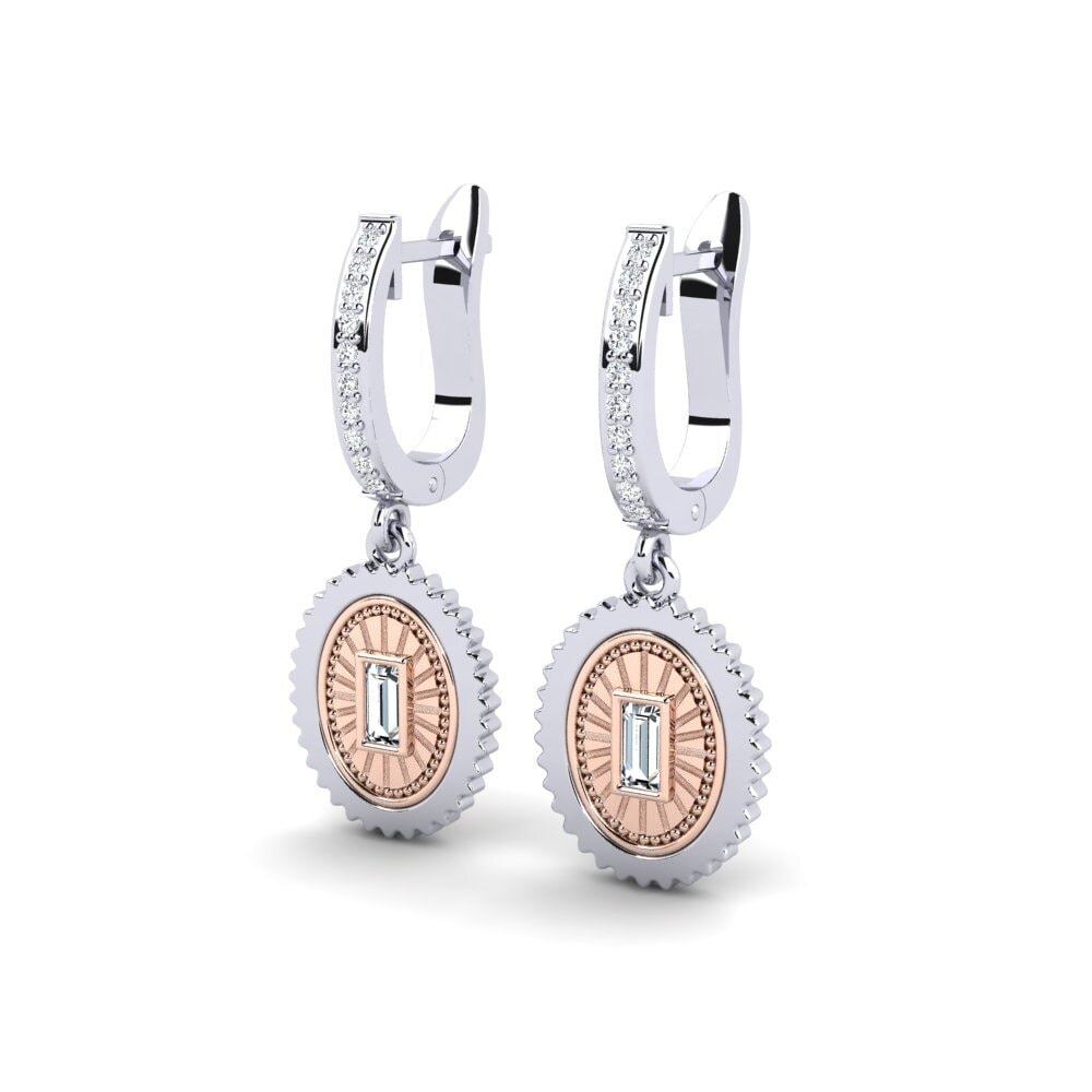 14k Oro Blanco / Rosa Baguette Pendiente de mujer Crier