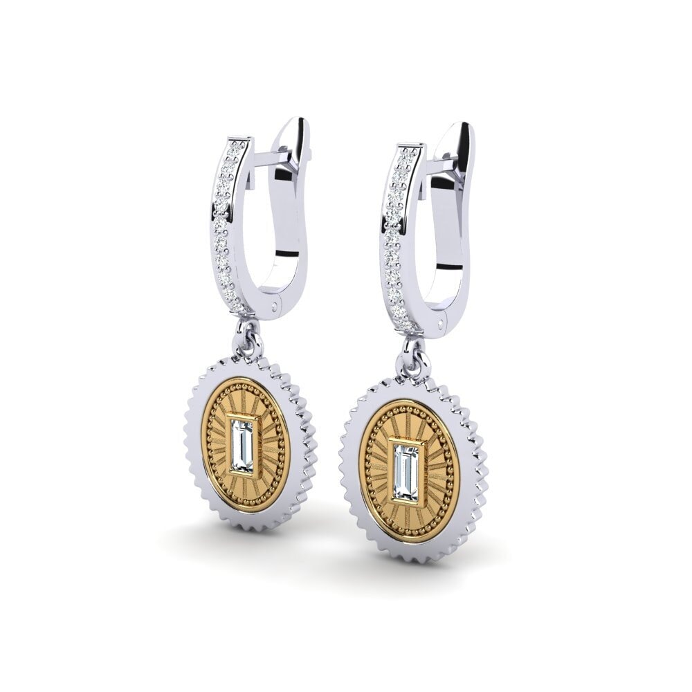 14k Oro Blanco & Amarillo Baguette Pendiente de mujer Crier