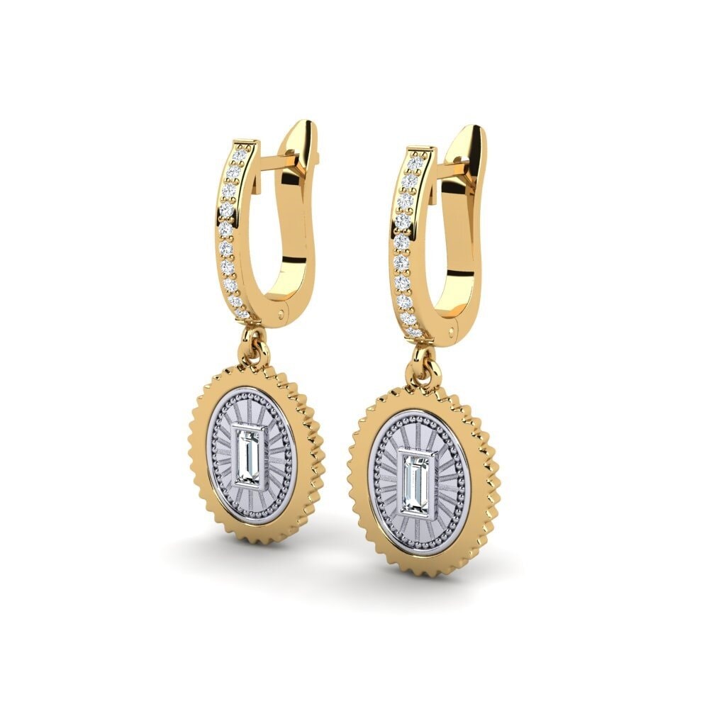 14k Oro Amarillo/Blanco Baguette Pendiente de mujer Crier