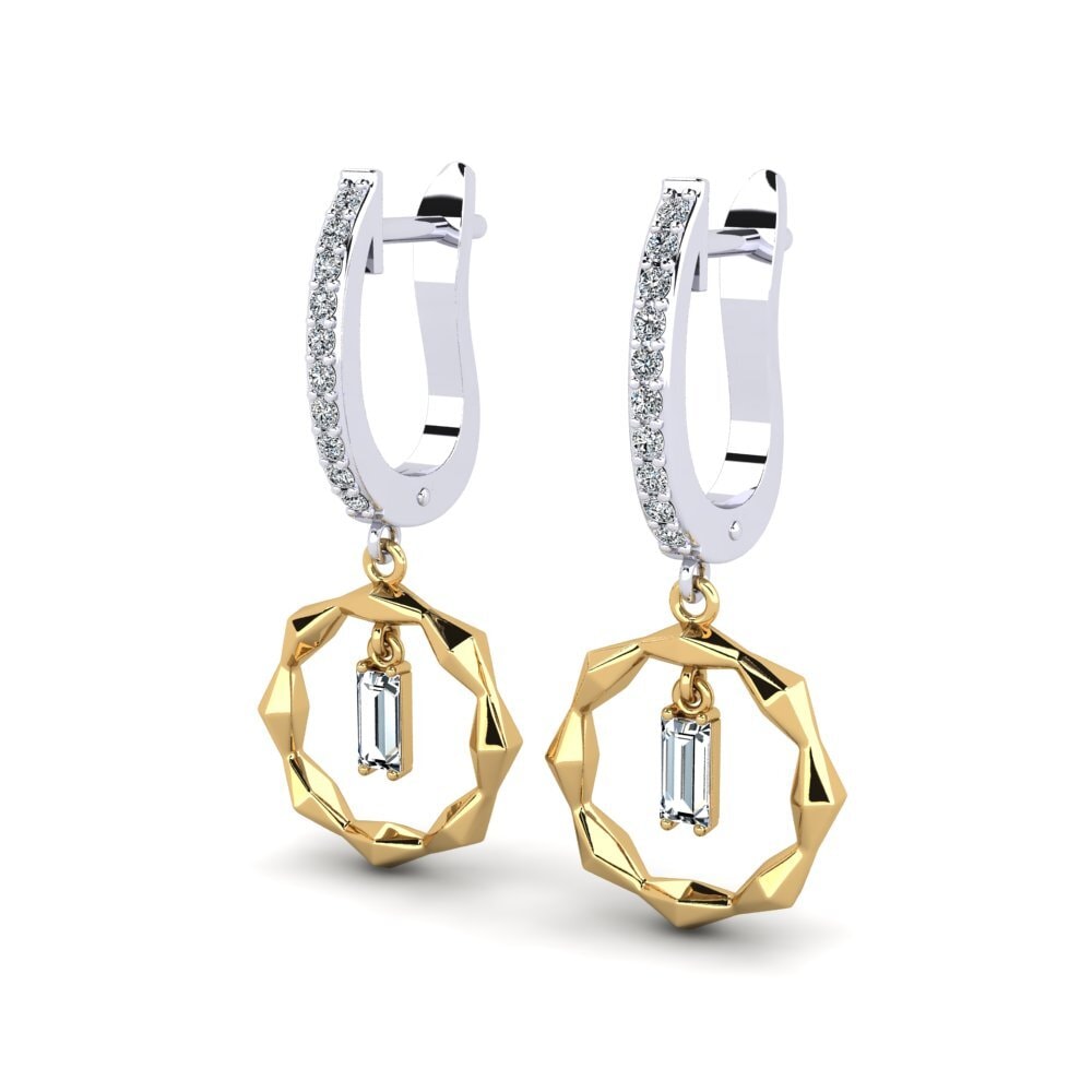 14k Oro Blanco & Amarillo Baguette Pendiente de mujer Detebbig