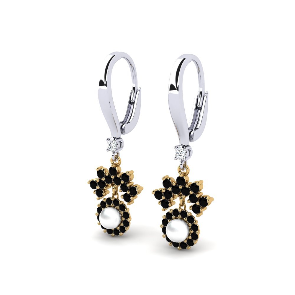 9ct White & Yellow Gold Black Diamond Women's Earring Ehses