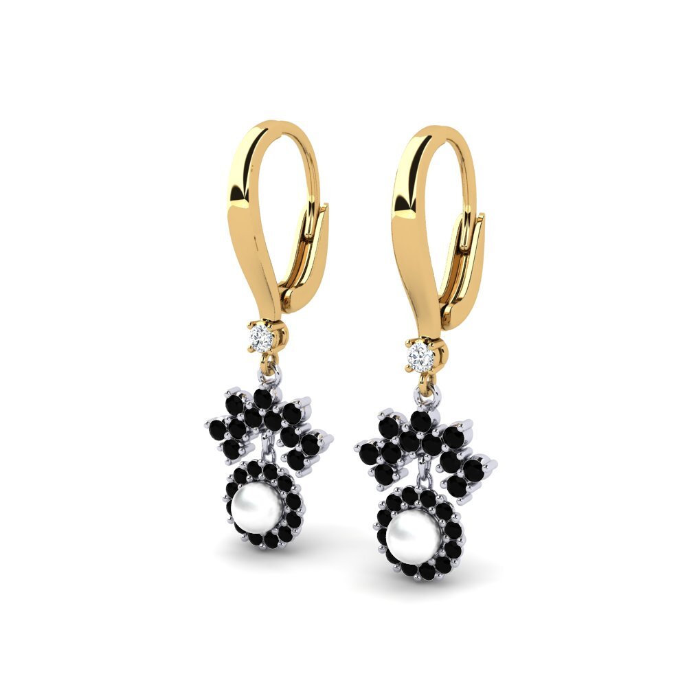 9ct Yellow & White Gold Black Diamond Women's Earring Ehses