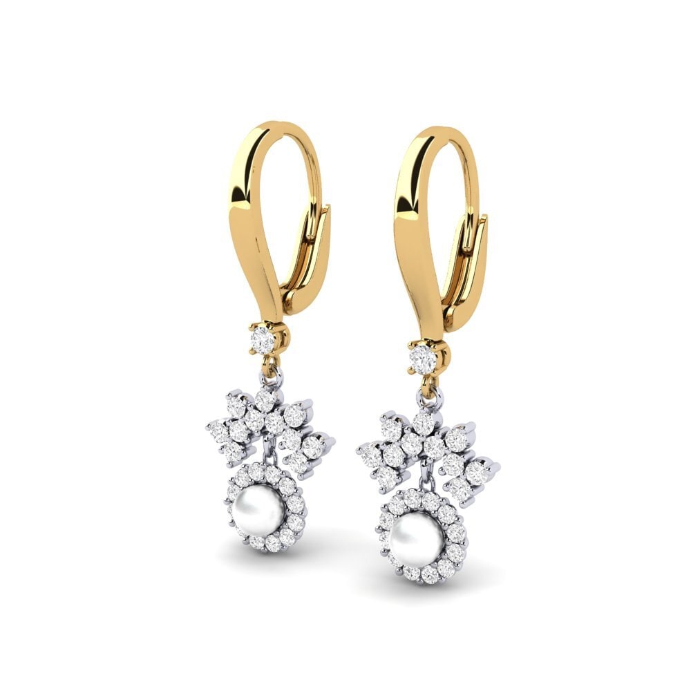 14k Oro Amarillo & Blanco Zafiro blanco Pendiente de mujer Ehses
