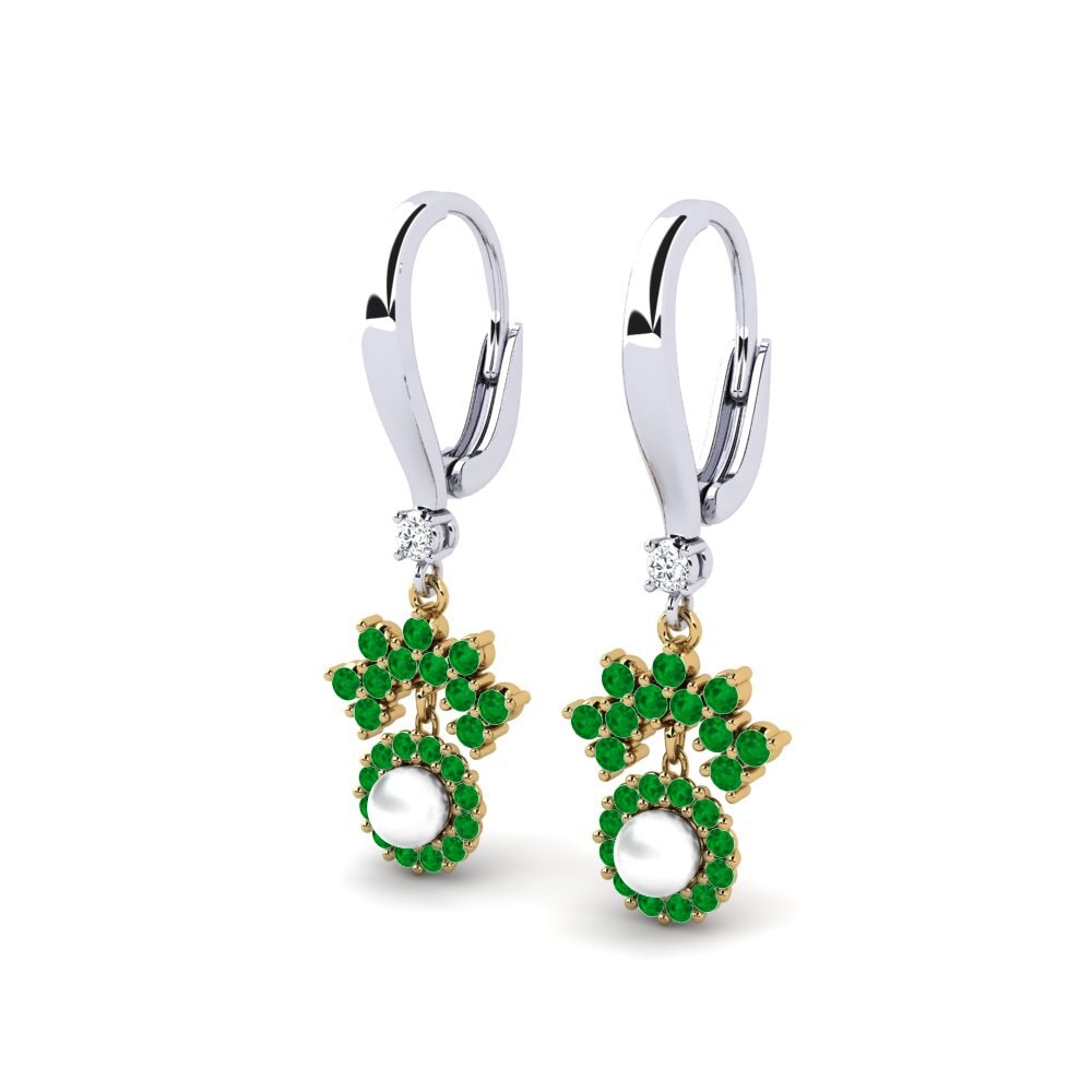 18ct White & Yellow Gold Emerald Women's Earring Ehses