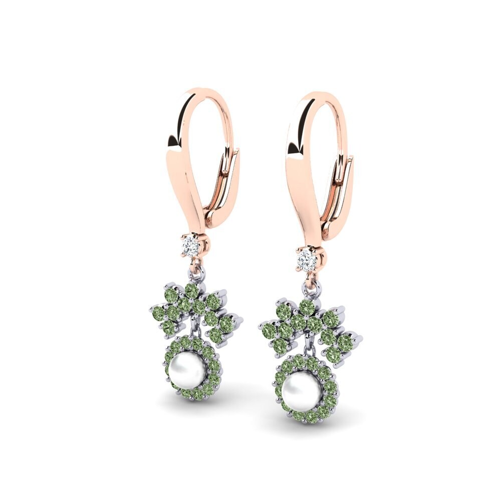 9k Oro Rosa & Blanco Diamante Verde Pendiente de mujer Ehses