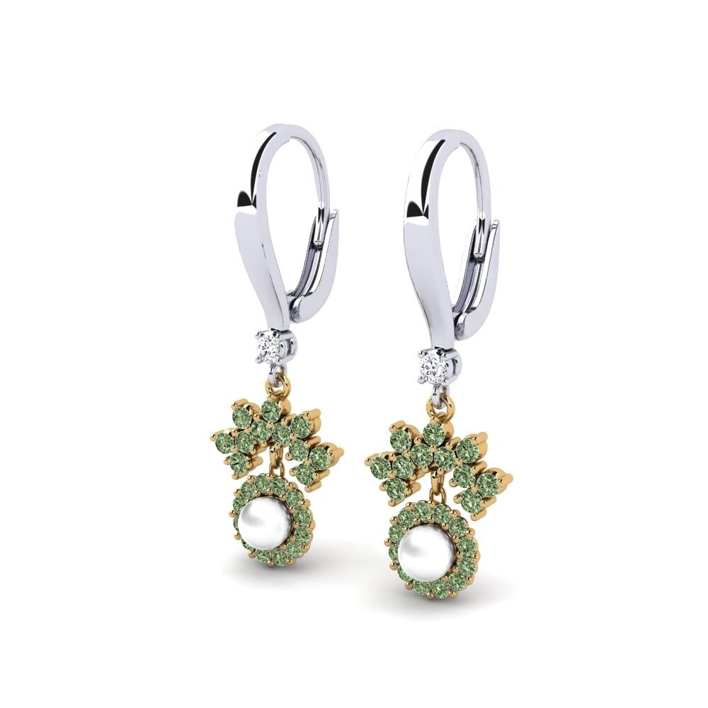 9ct White & Yellow Gold Green Diamond Women's Earring Ehses