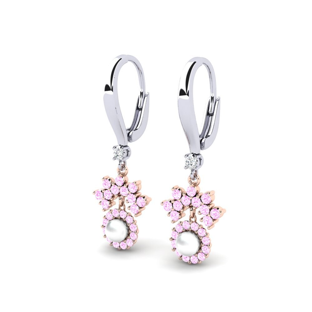 14k Oro Blanco & Rosa Zafiro Rosado Pendiente de mujer Ehses