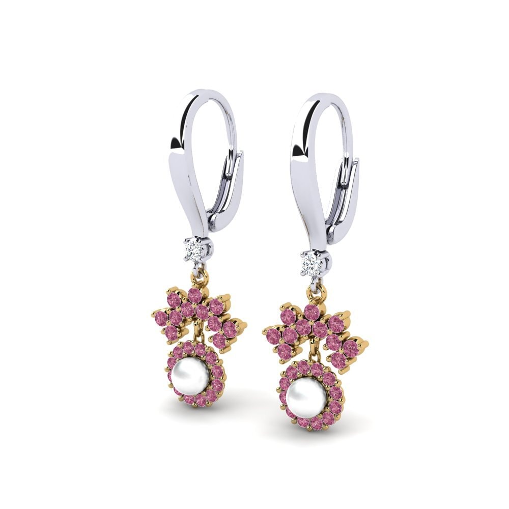 9ct White & Yellow Gold Rhodolite Garnet Women's Earring Ehses