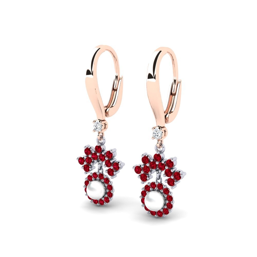 9k Oro Rosa & Blanco Circonita Roja Pendiente de mujer Ehses