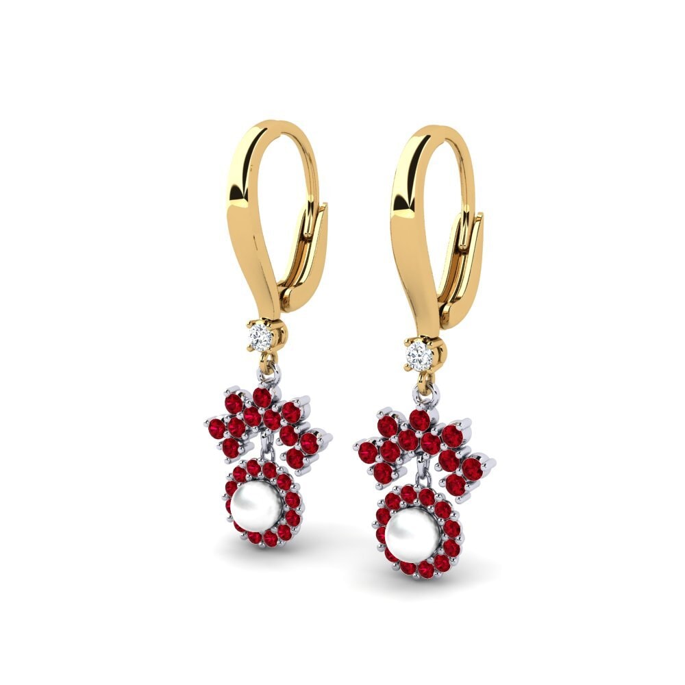9ct Yellow & White Gold Red Zirconia Women's Earring Ehses