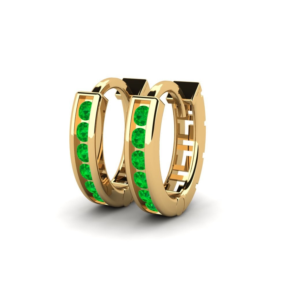 14k Oro Amarillo Esmeralda Pendiente de mujer Happiny