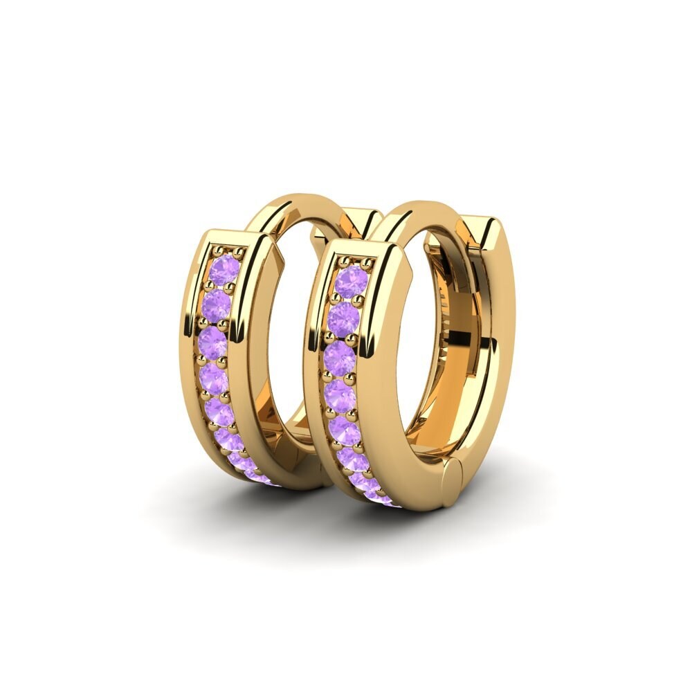 14k Oro Amarillo Amatista Pendiente de mujer Laduke 13 mm