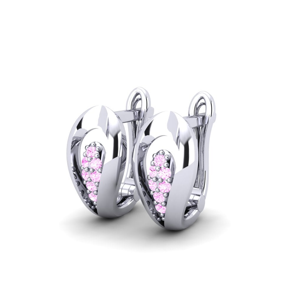 14k Oro Blanco Zafiro Rosado Pendiente de mujer Lamborn
