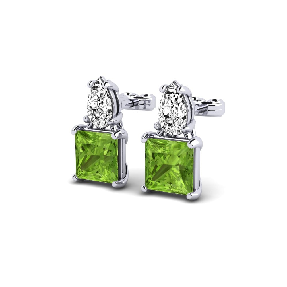 14k Oro Blanco Peridoto Pendiente de mujer Skuntank