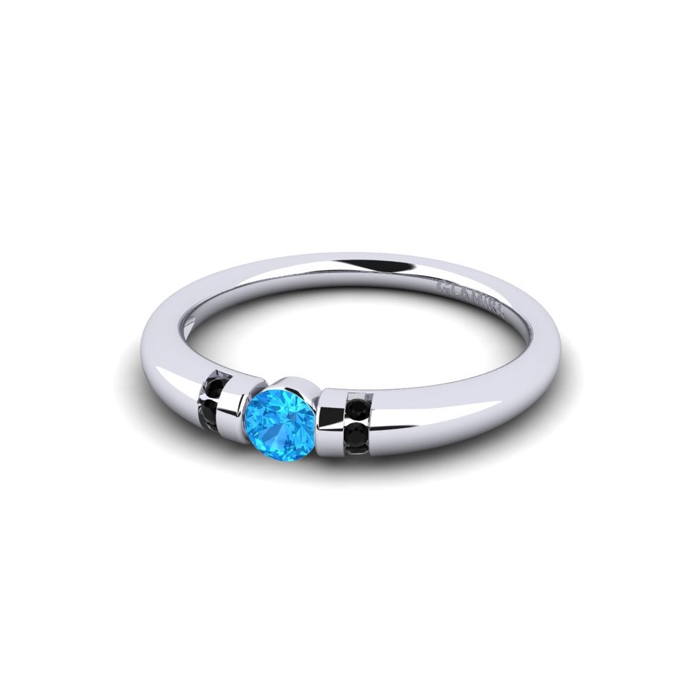 18k Oro Blanco Topacio azul Anillo de compromiso Amadora