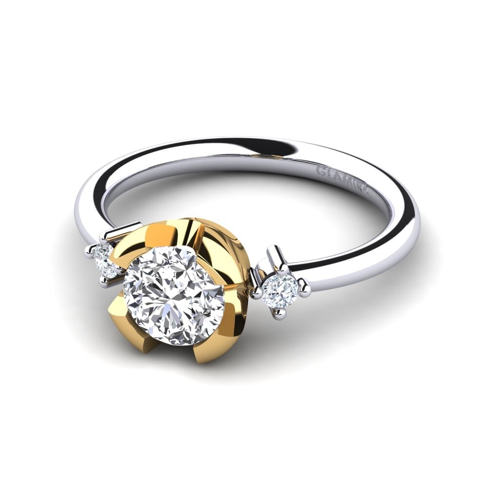 18k Oro Blanco & Amarillo Anillo de compromiso Adoray