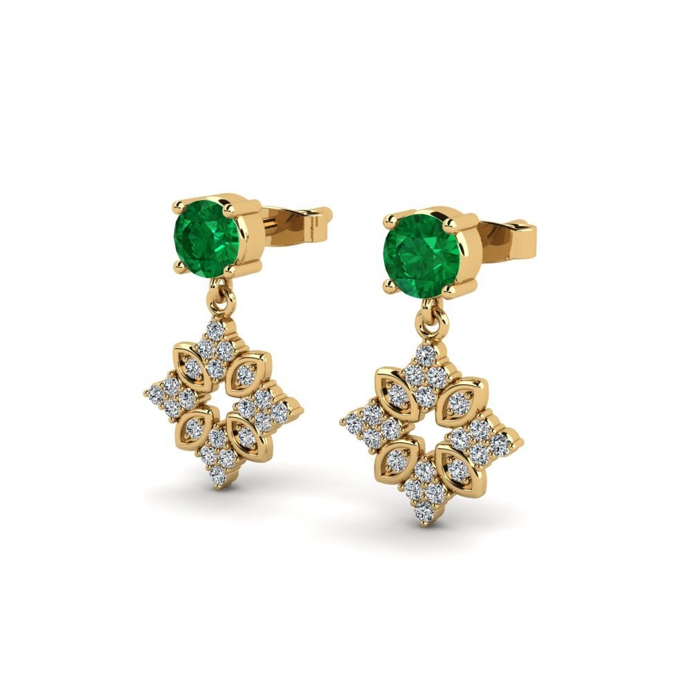 14ct Yellow Gold Emerald (Lab Created) Women's Earring Alluded