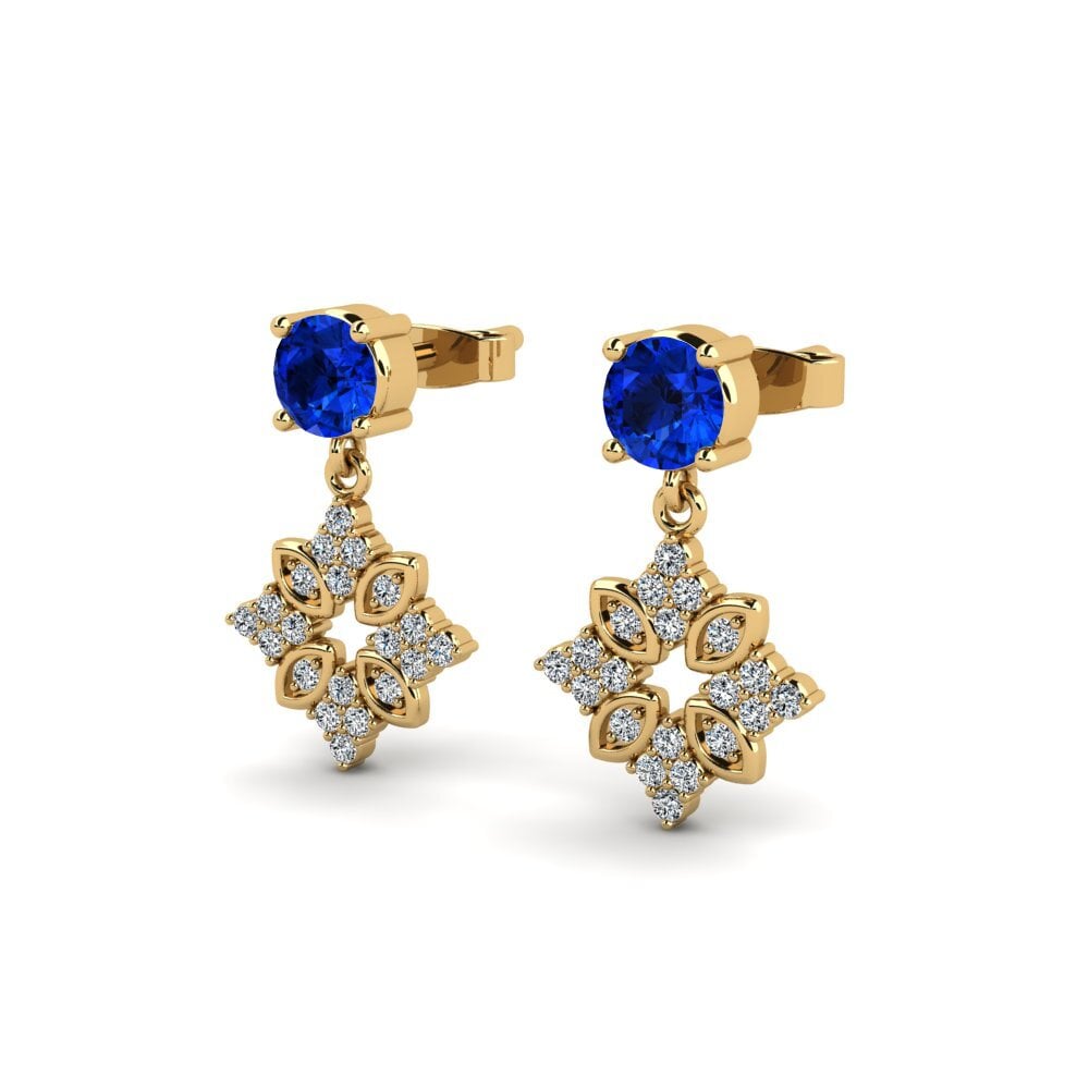 14ct Yellow Gold Sapphire (Lab Created) Women's Earring Alluded