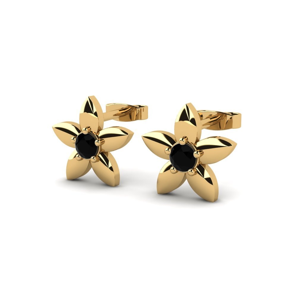 Ouro Amarelo 14K Safira negra Brincos Feminino Belsen
