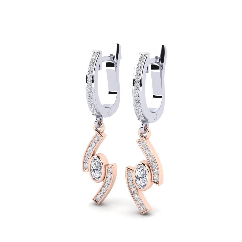 14k Oro Blanco & Rosa Ovalado Pendiente de mujer Blancos