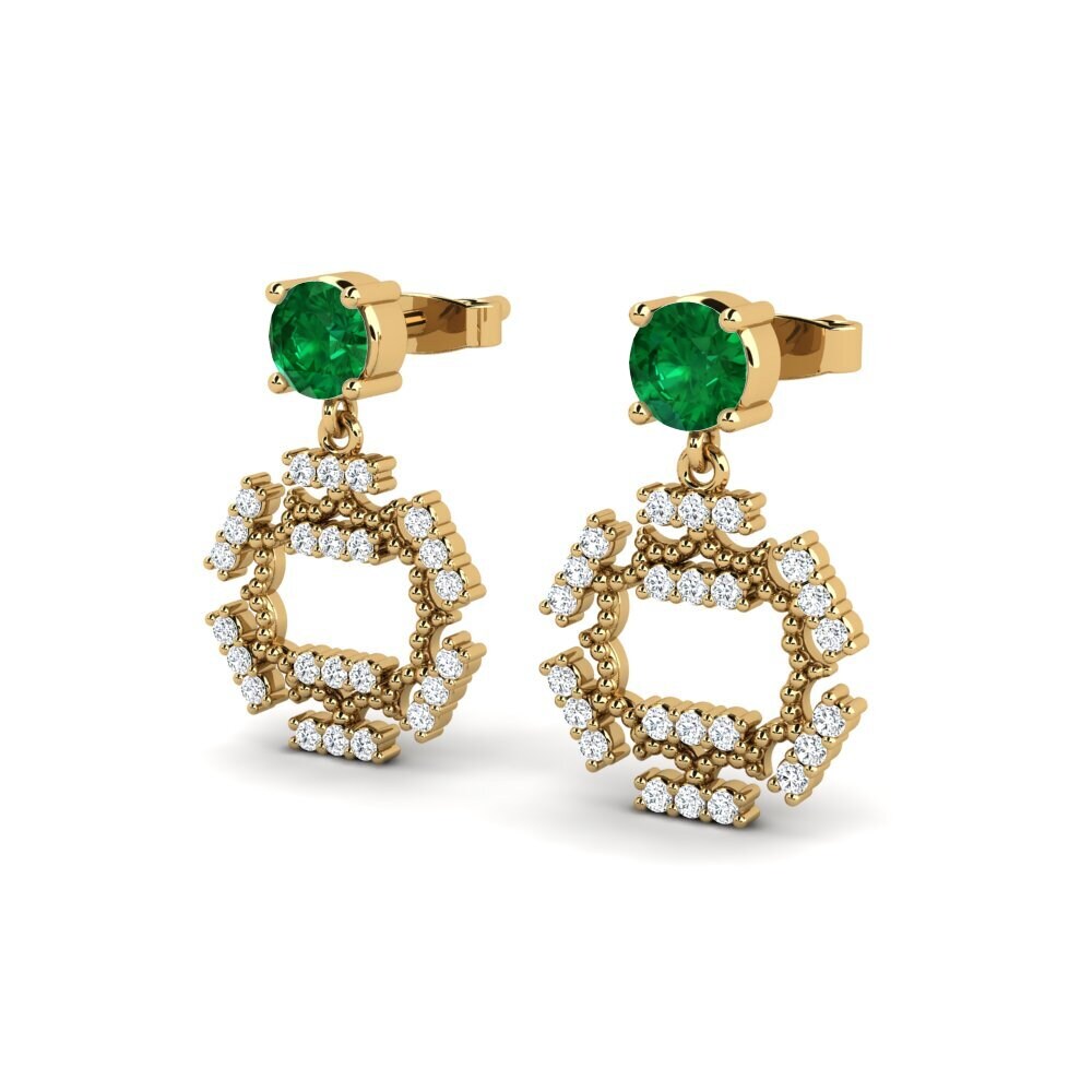 14ct Yellow Gold Emerald (Lab Created) Women's Earring Boas