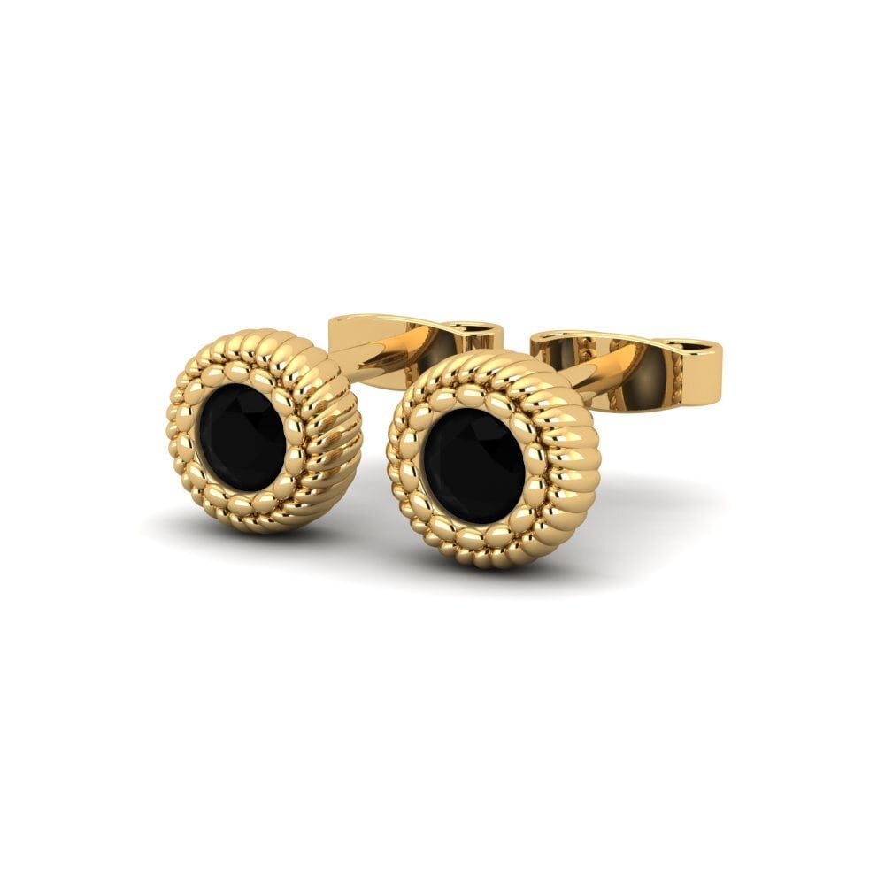 Ouro Amarelo 14K Safira negra Brincos Feminino Glycol