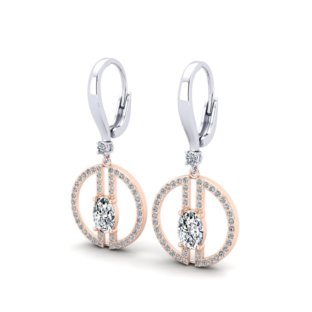 14k Oro Blanco & Rosa Ovalado Pendiente de mujer Mikan