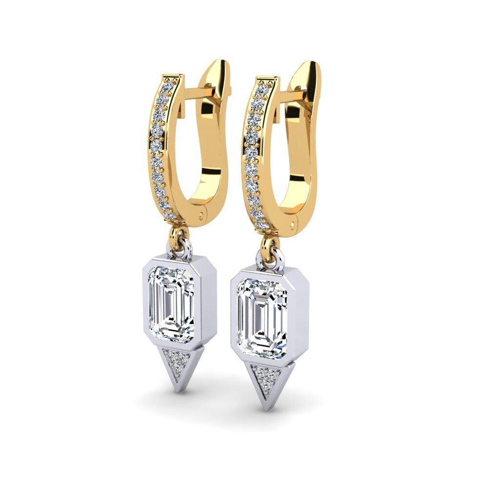 14k Oro Amarillo & Blanco Esmeralda Pendiente de mujer Toshass